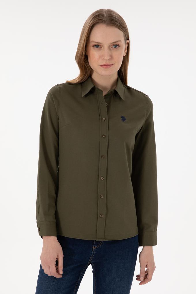 Kadın Haki Uzun Kollu Basic Gömlek