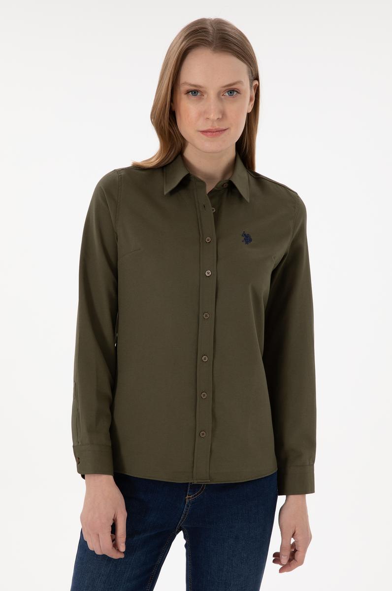 Kadın Haki Uzun Kollu Basic Gömlek