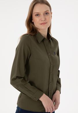 Kadın Haki Uzun Kollu Basic Gömlek - 50297002060