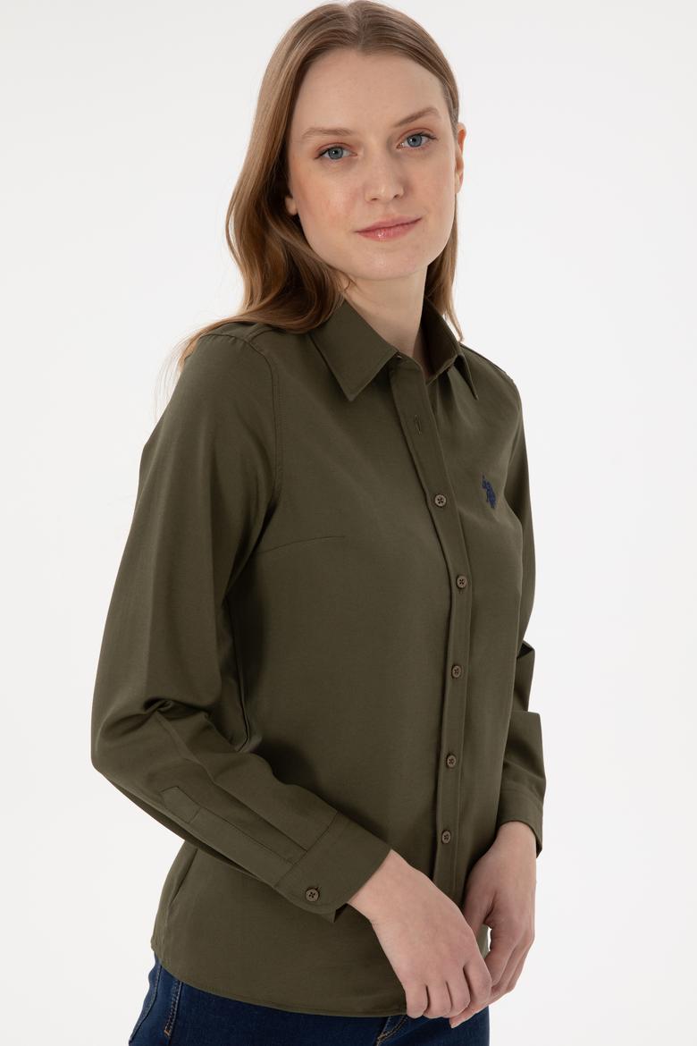 Kadın Haki Uzun Kollu Basic Gömlek - 50297002060