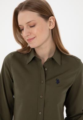 Kadın Haki Uzun Kollu Basic Gömlek - 50297002060