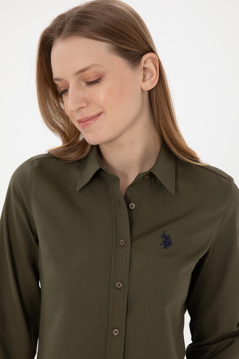 Kadın Haki Uzun Kollu Basic Gömlek