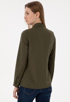 Kadın Haki Uzun Kollu Basic Gömlek - 50297002060