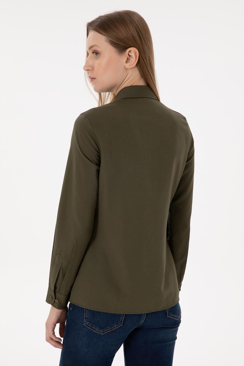 Kadın Haki Uzun Kollu Basic Gömlek - 50297002060