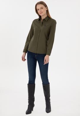 Kadın Haki Uzun Kollu Basic Gömlek - 50297002060