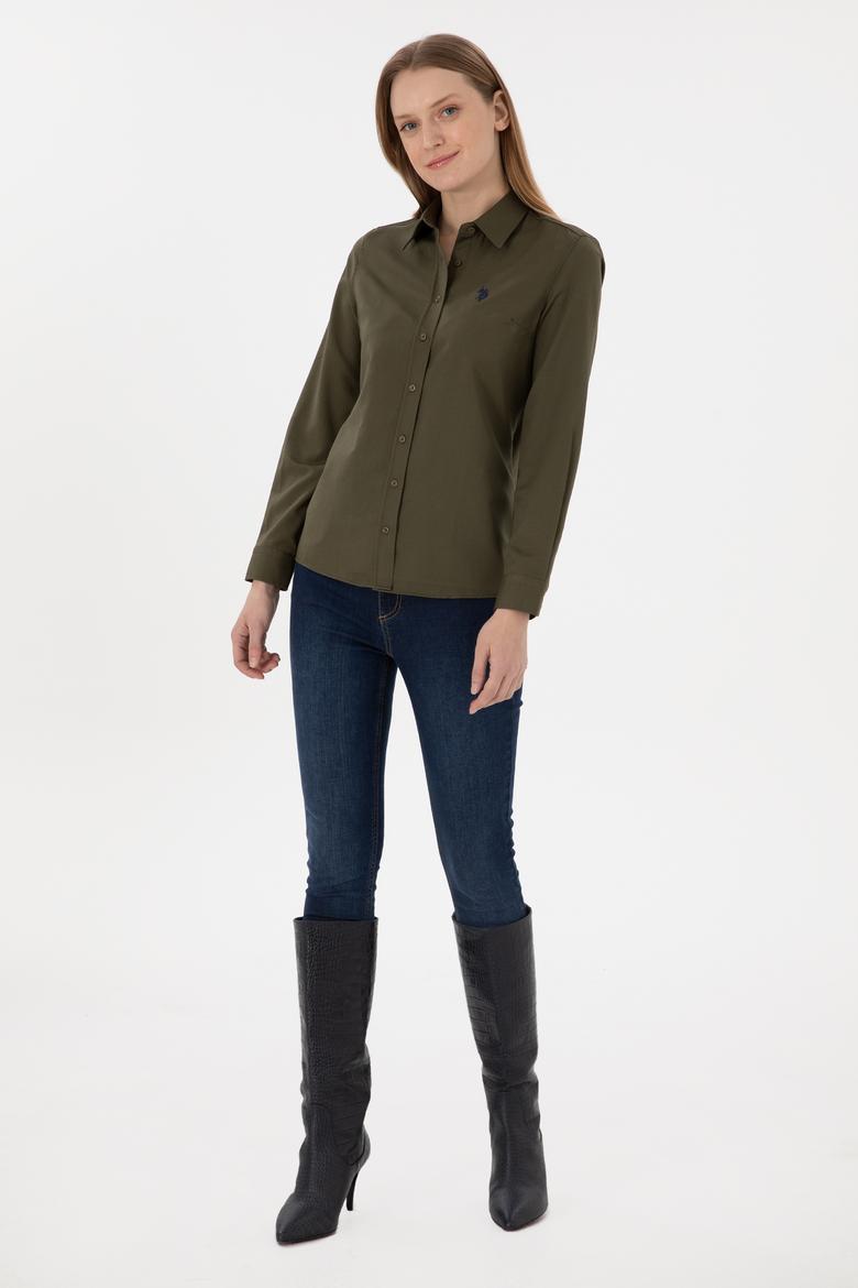 Kadın Haki Uzun Kollu Basic Gömlek - 50297002060