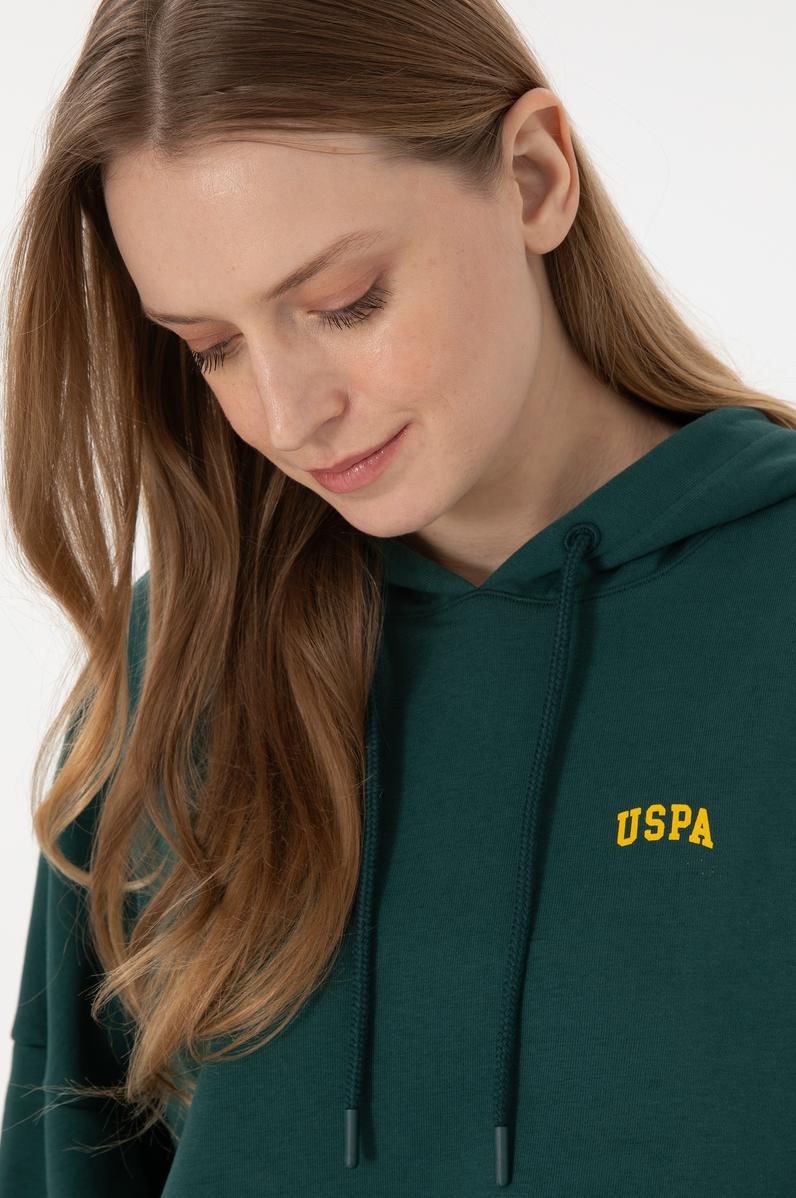 Kadın Koyu Yeşil Kapüşonlu Basic Sweatshirt