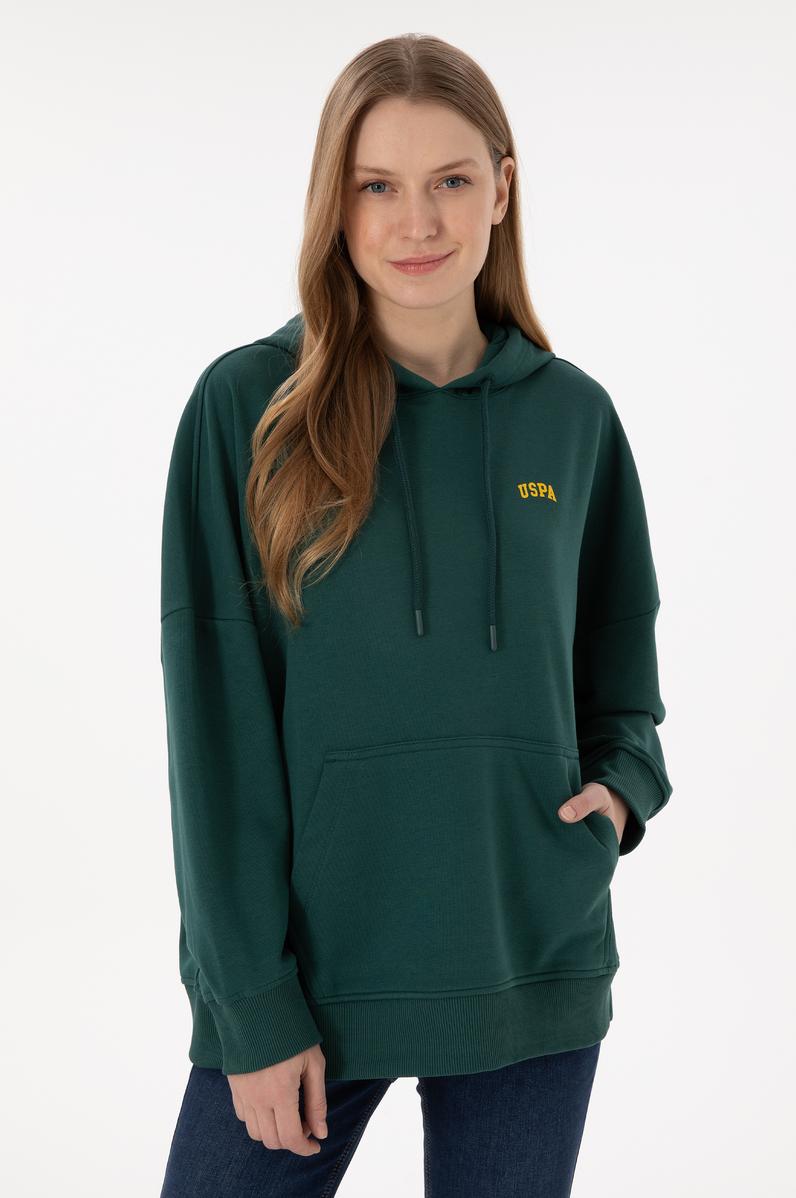 Kadın Koyu Yeşil Kapüşonlu Basic Sweatshirt