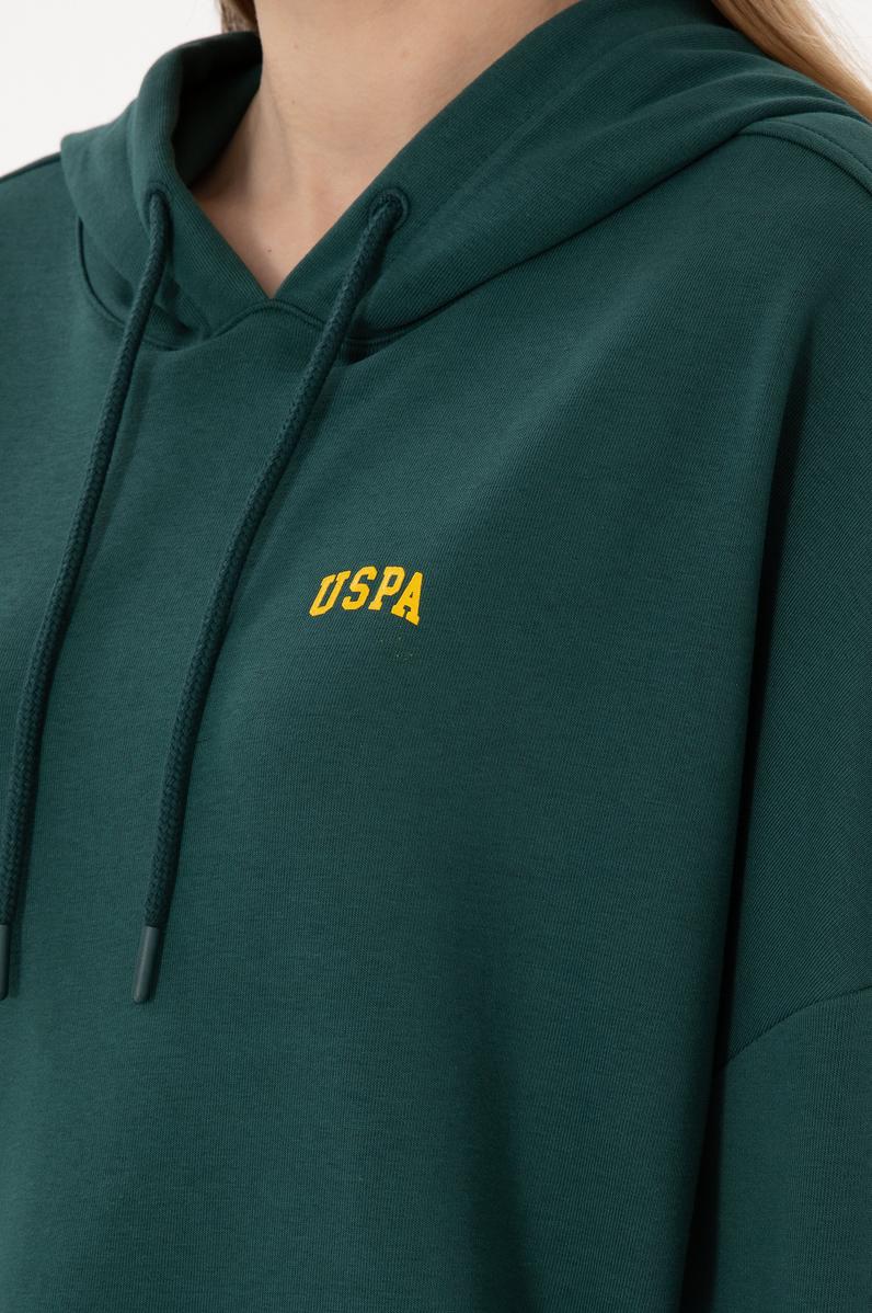 Kadın Koyu Yeşil Kapüşonlu Basic Sweatshirt