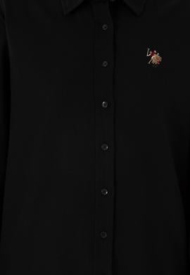 Kadın Siyah Keten Karışımlı Uzun Kollu Basic Gömlek - 50298098036