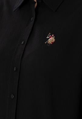 Kadın Siyah Keten Karışımlı Uzun Kollu Basic Gömlek - 50298098036