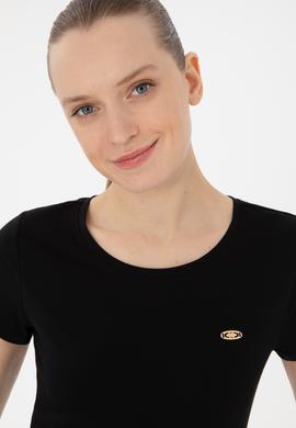 Kadın Siyah Bisiklet Yaka Tişört - 50297915021