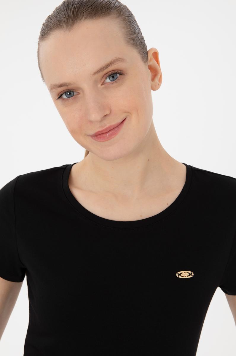 Kadın Siyah Bisiklet Yaka Tişört