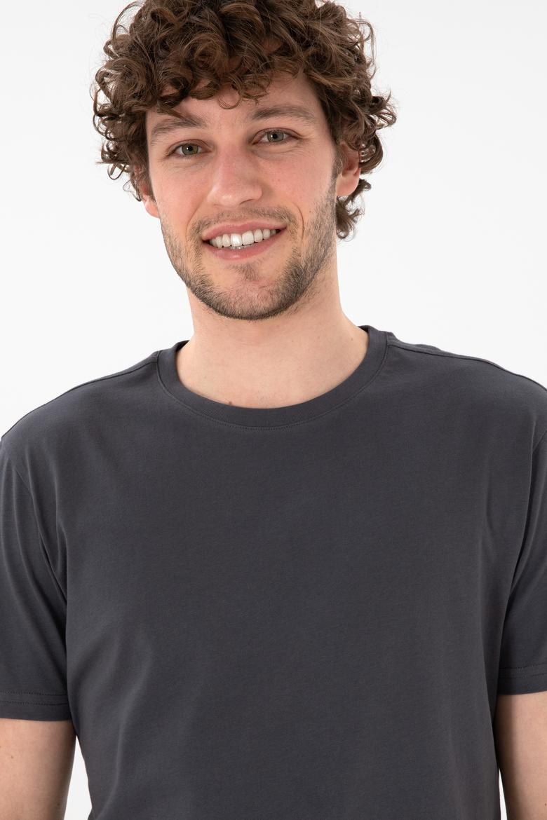 Erkek Regular Fit Bisiklet Yaka Antrasit Basic Tişört - 50305985176