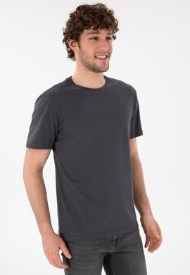 Erkek Regular Fit Bisiklet Yaka Antrasit Basic Tişört - 50305985176