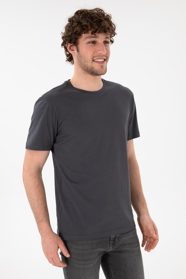 Erkek Regular Fit Bisiklet Yaka Antrasit Basic Tişört - 50305985176