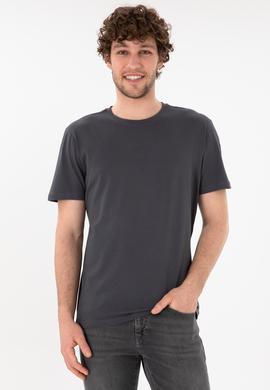 Erkek Regular Fit Bisiklet Yaka Antrasit Basic Tişört - 50305985176