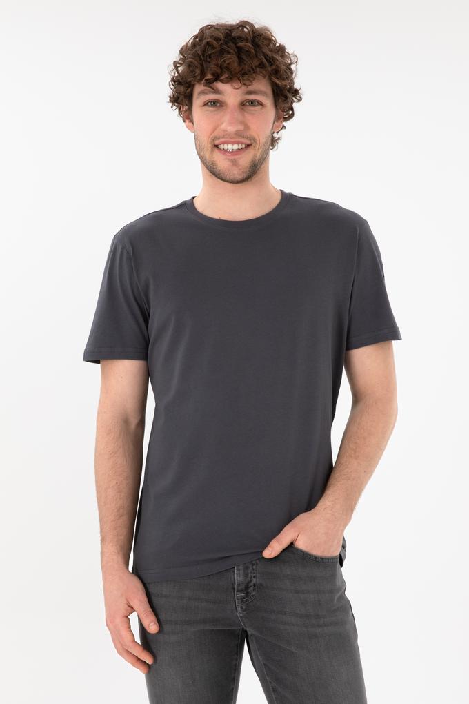 Erkek Regular Fit Bisiklet Yaka Antrasit Basic Tişört