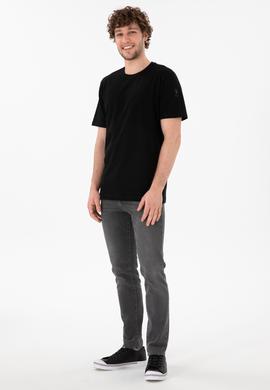 Erkek Regular Fit Bisiklet Yaka Siyah Basic Tişört - 50305985046