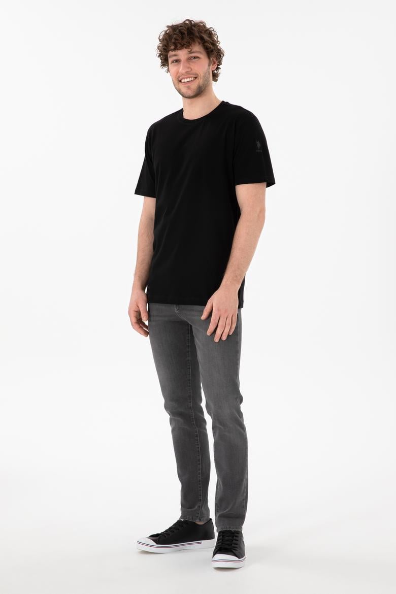 Erkek Regular Fit Bisiklet Yaka Siyah Basic Tişört - 50305985046