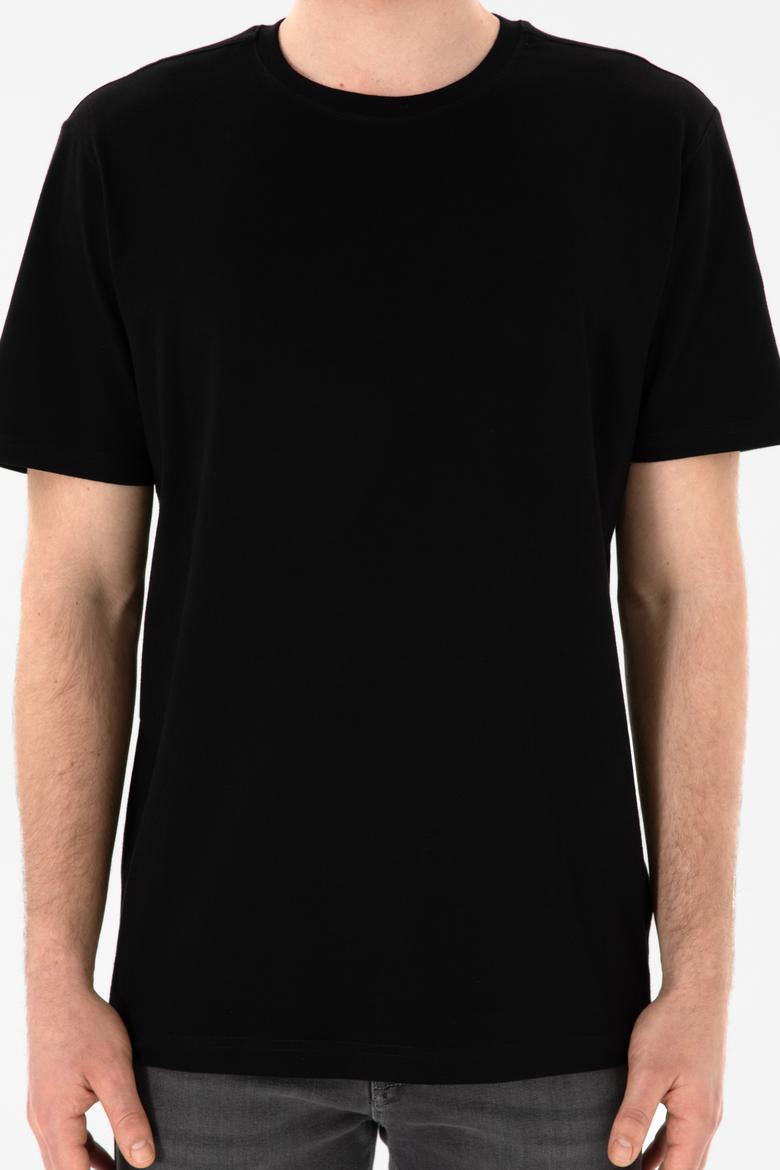 Erkek Regular Fit Bisiklet Yaka Siyah Basic Tişört - 50305985046