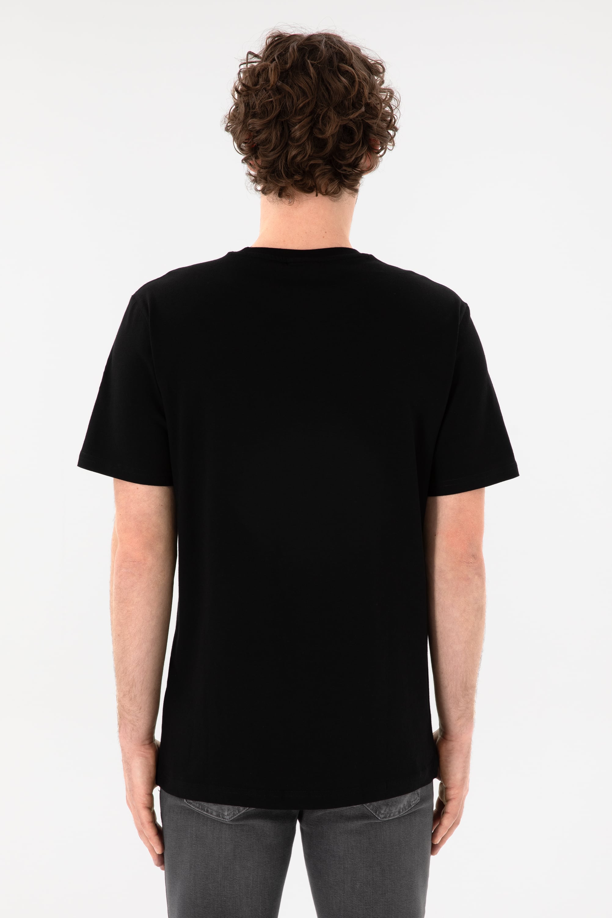 Erkek Regular Fit Bisiklet Yaka Siyah Basic Tişört