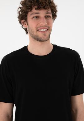 Erkek Regular Fit Bisiklet Yaka Siyah Basic Tişört - 50305985046
