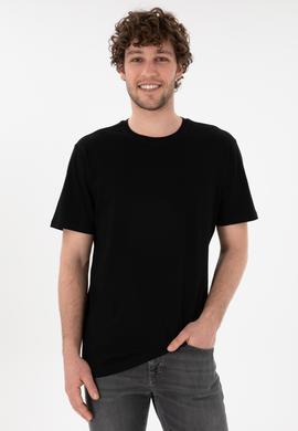 Erkek Regular Fit Bisiklet Yaka Siyah Basic Tişört - 50305985046