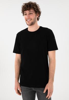 Erkek Regular Fit Bisiklet Yaka Siyah Basic Tişört - 50305985046