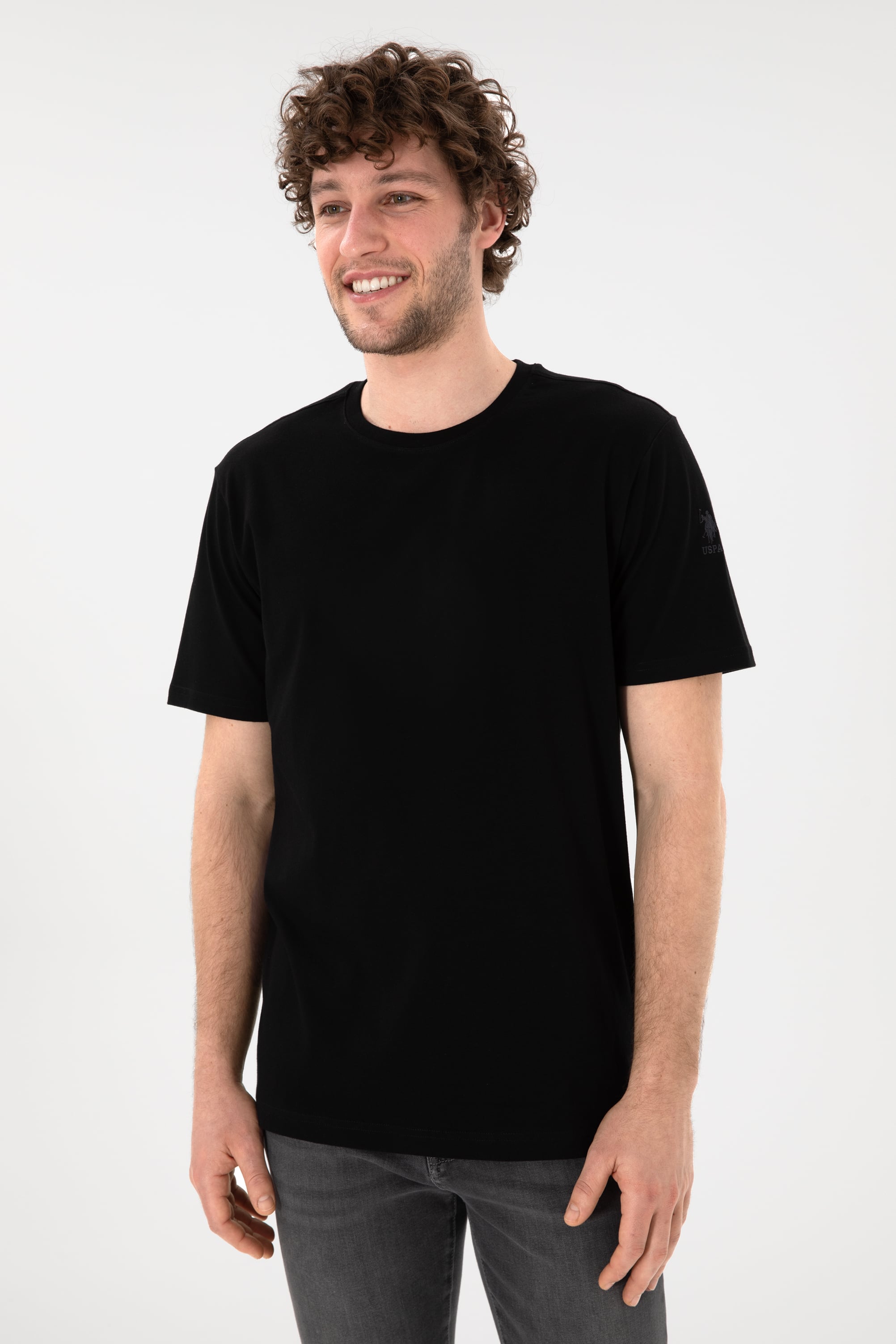 Erkek Regular Fit Bisiklet Yaka Siyah Basic Tişört - Image 2