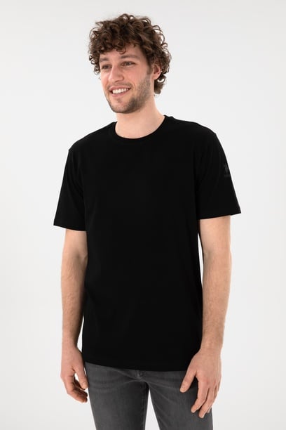 Erkek Regular Fit Bisiklet Yaka Siyah Basic Tişört