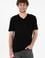 Erkek Regular Fit  V Yaka Siyah Basic Tişört