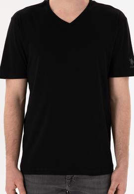 Erkek Regular Fit  V Yaka Siyah Basic Tişört - 50305858019