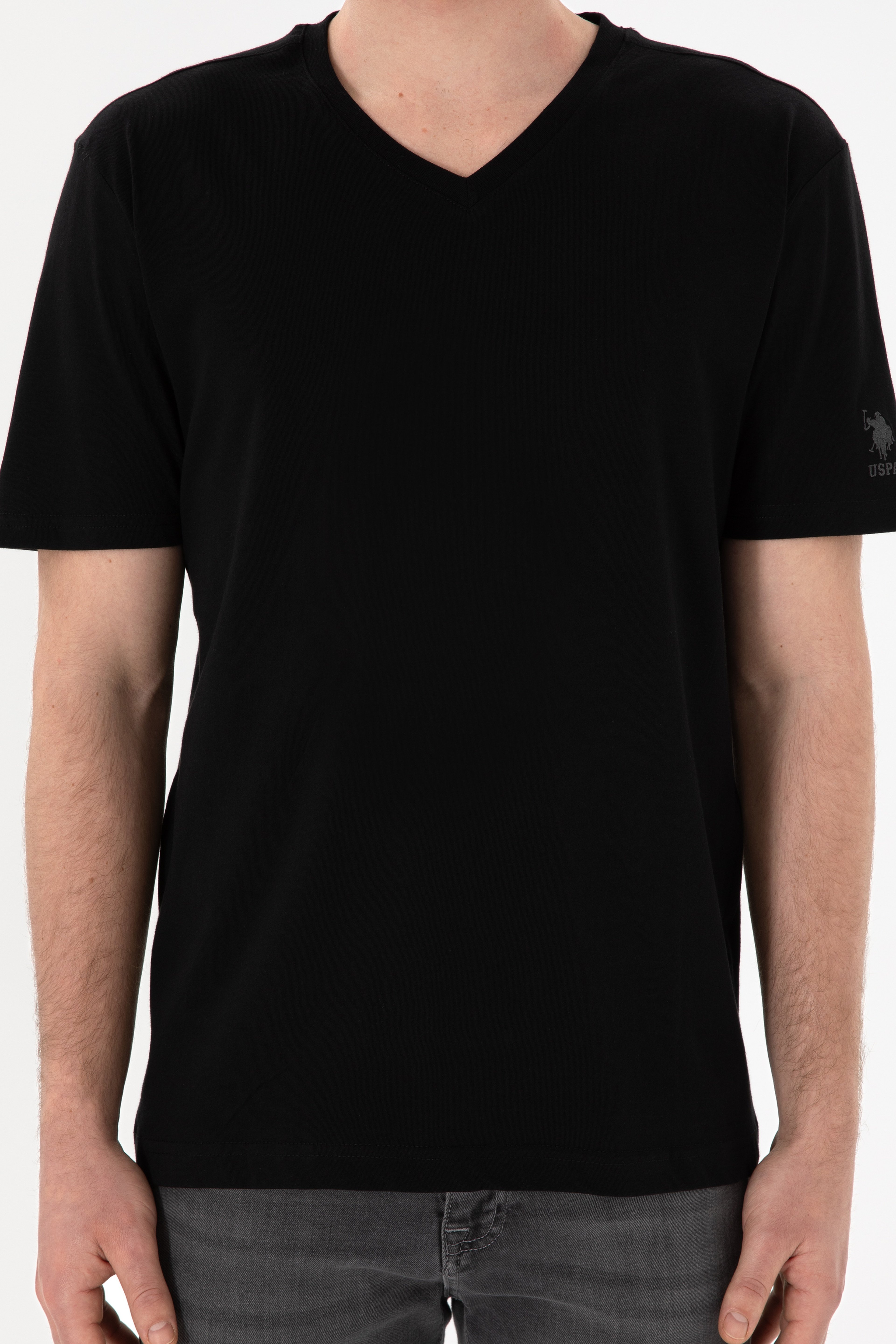 Erkek Regular Fit  V Yaka Siyah Basic Tişört