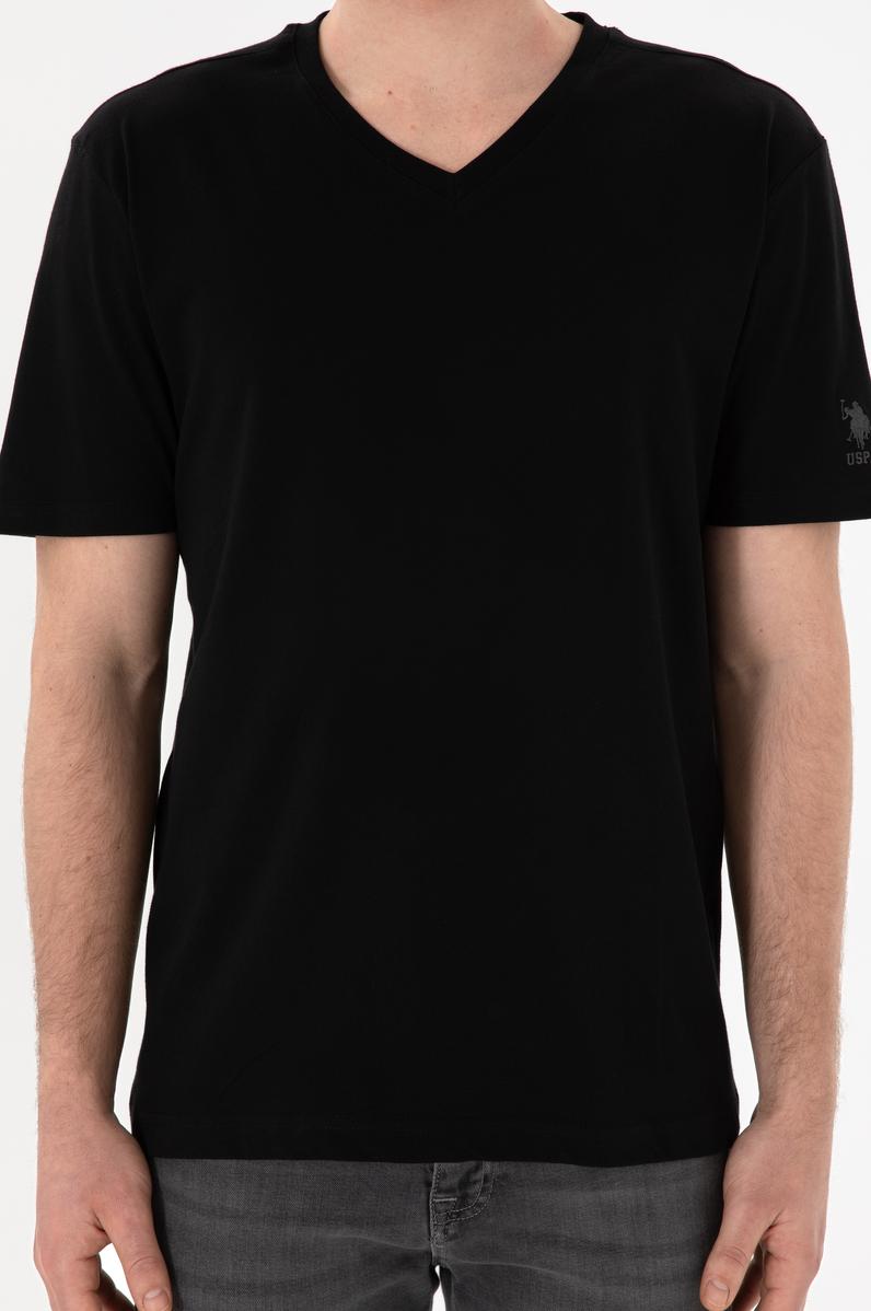 Erkek Regular Fit  V Yaka Siyah Basic Tişört