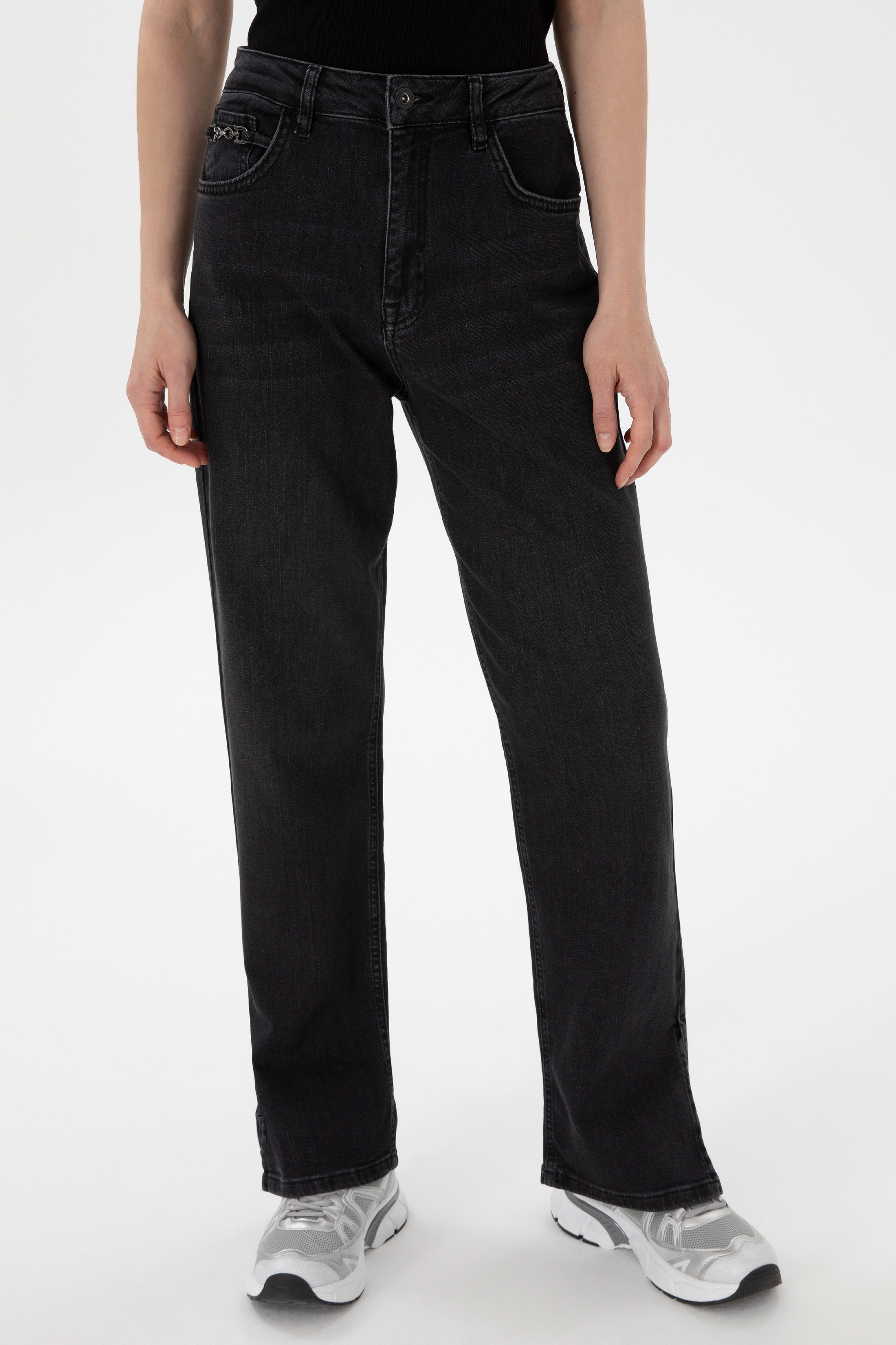 Kadın Siyah Straight Fit Jean Pantolon - Image 2