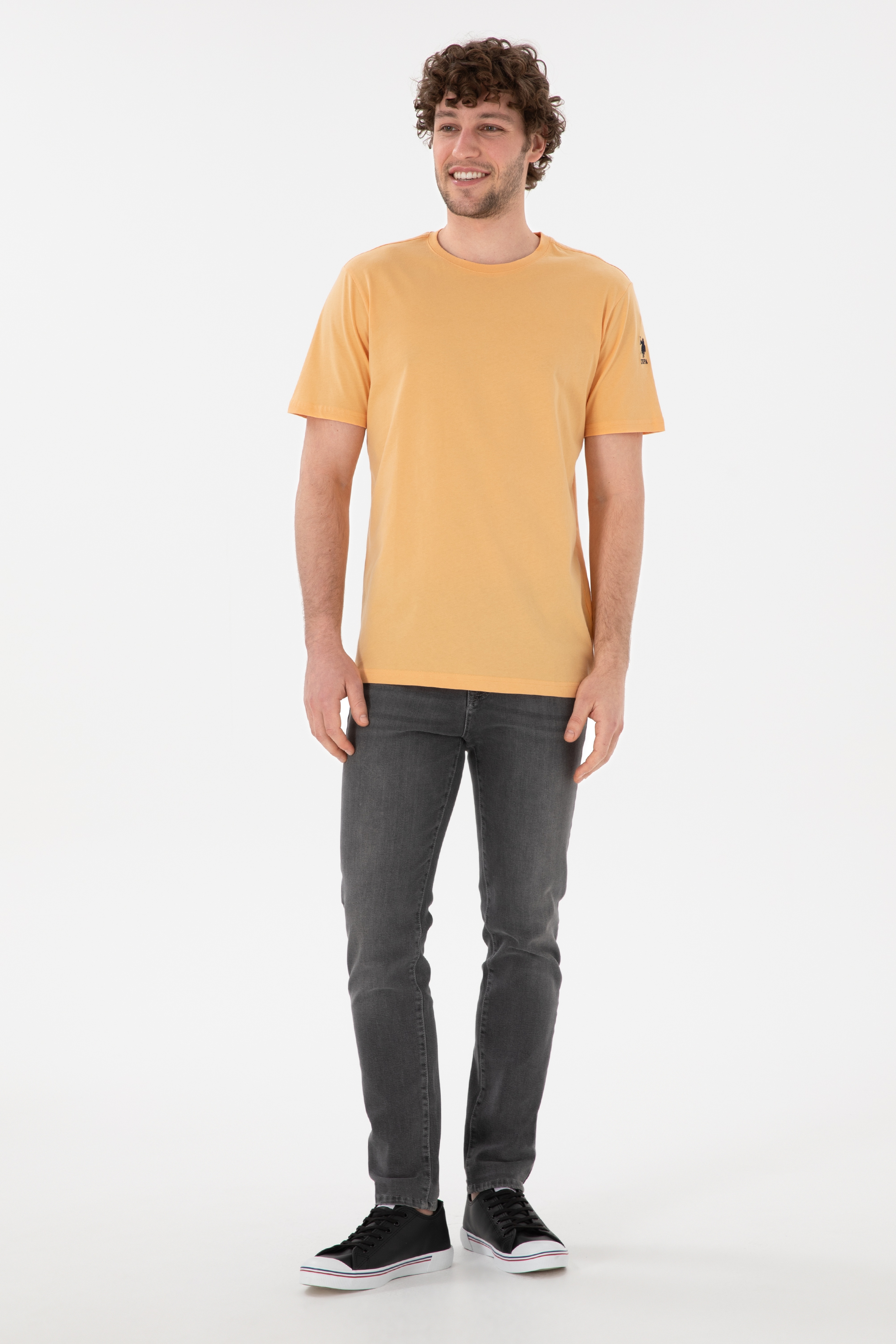 Erkek Regular Fit Bisiklet Yaka Turuncu Basic Tişört - Image 5