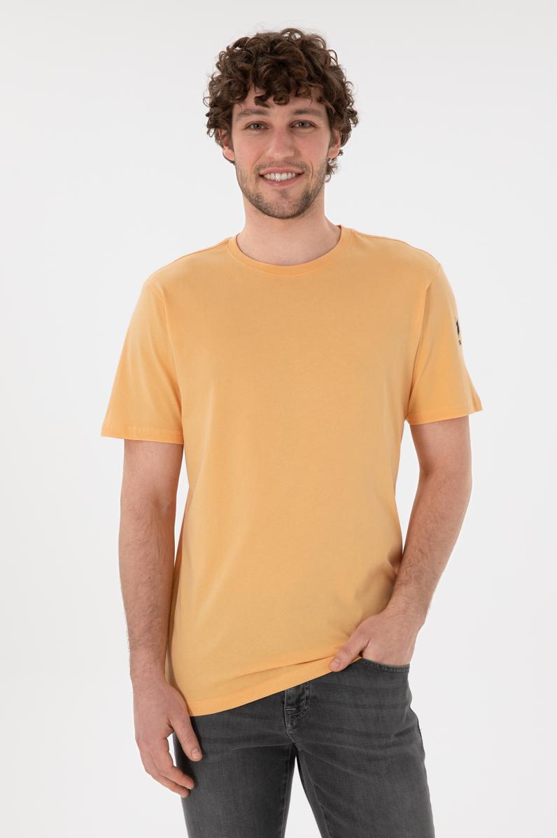 Erkek Regular Fit Bisiklet Yaka Turuncu Basic Tişört