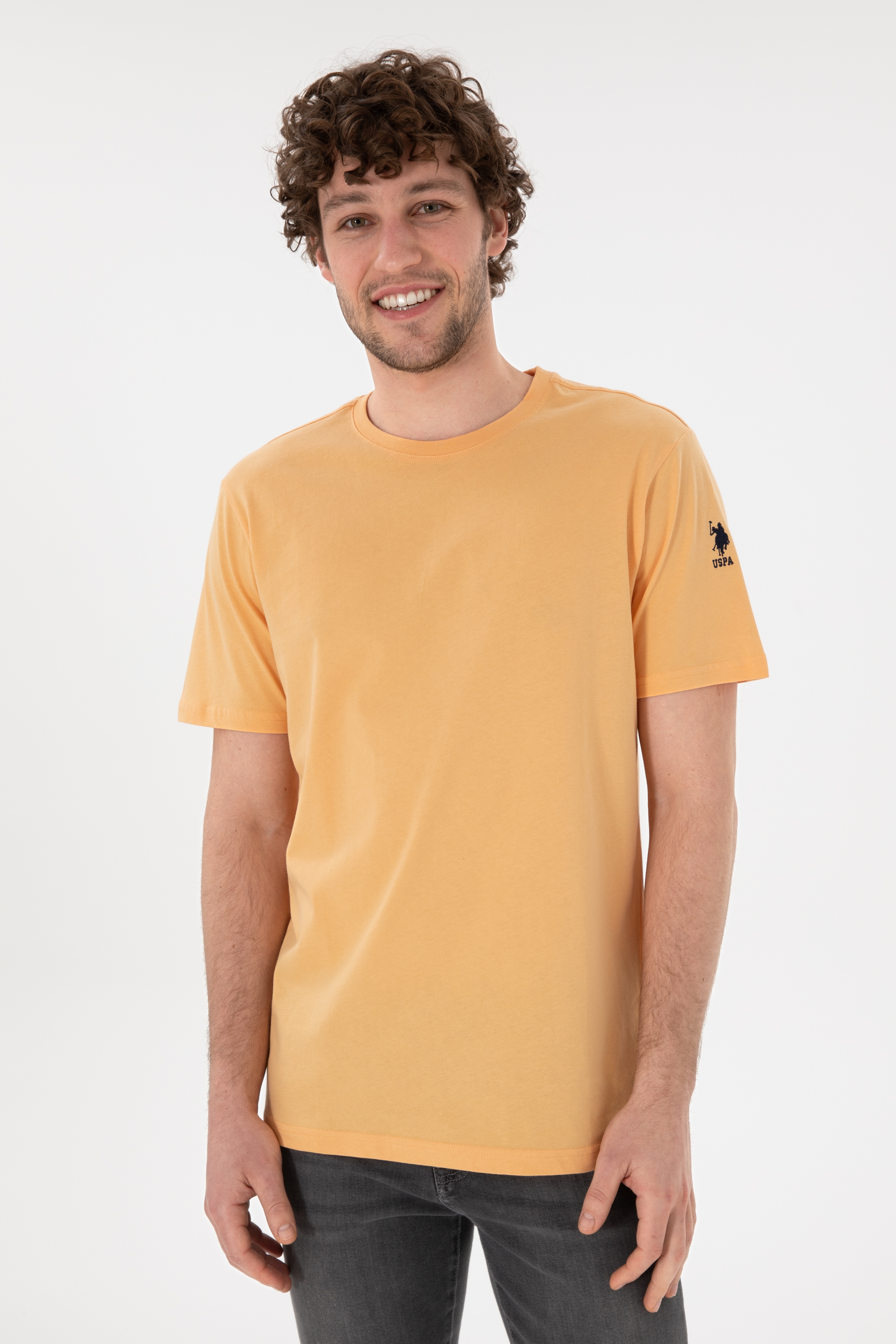Erkek Regular Fit Bisiklet Yaka Turuncu Basic Tişört