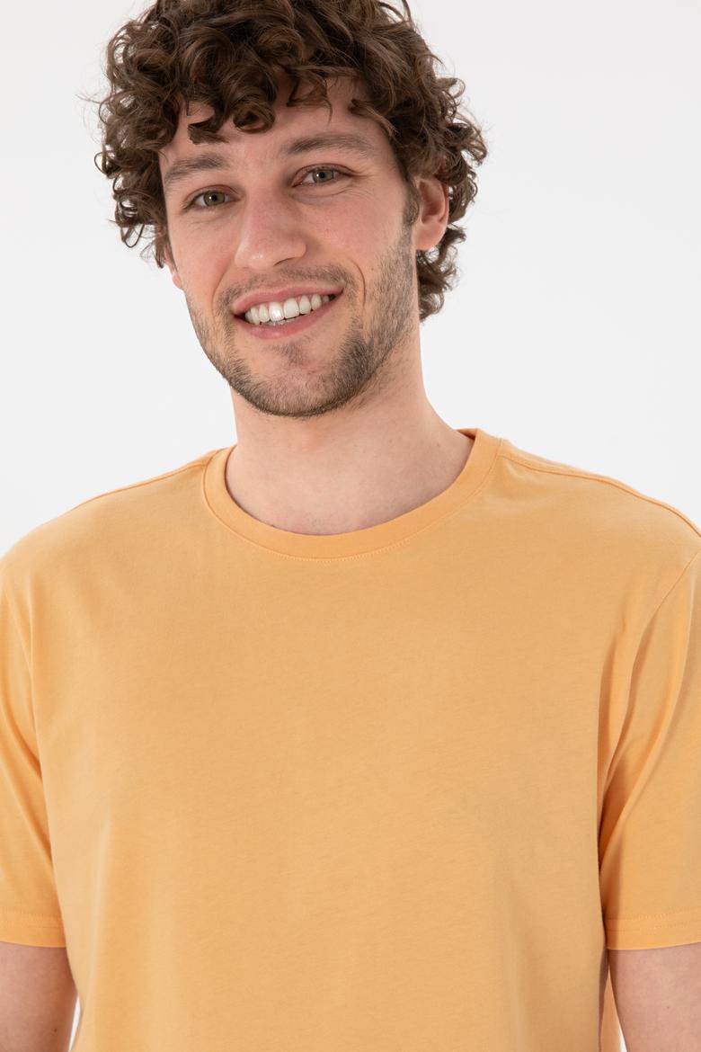 Erkek Regular Fit Bisiklet Yaka Turuncu Basic Tişört - 50305985093