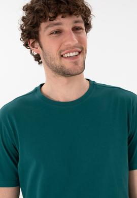 Erkek Regular Fit Bisiklet Yaka Koyu Yeşil Basic Tişört - 50305985087