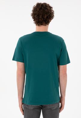 Erkek Regular Fit Bisiklet Yaka Koyu Yeşil Basic Tişört - 50305985087