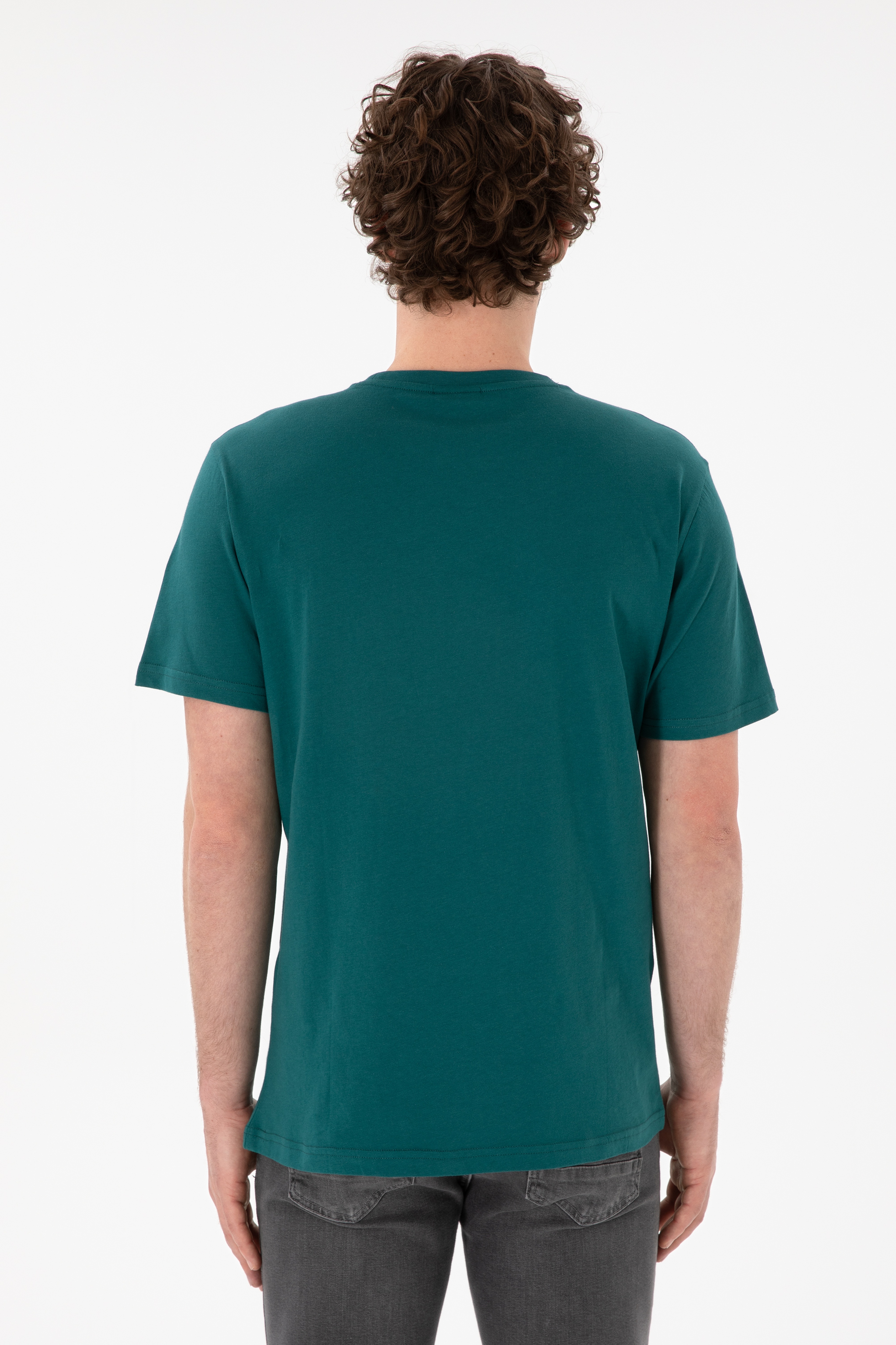 Erkek Regular Fit Bisiklet Yaka Koyu Yeşil Basic Tişört