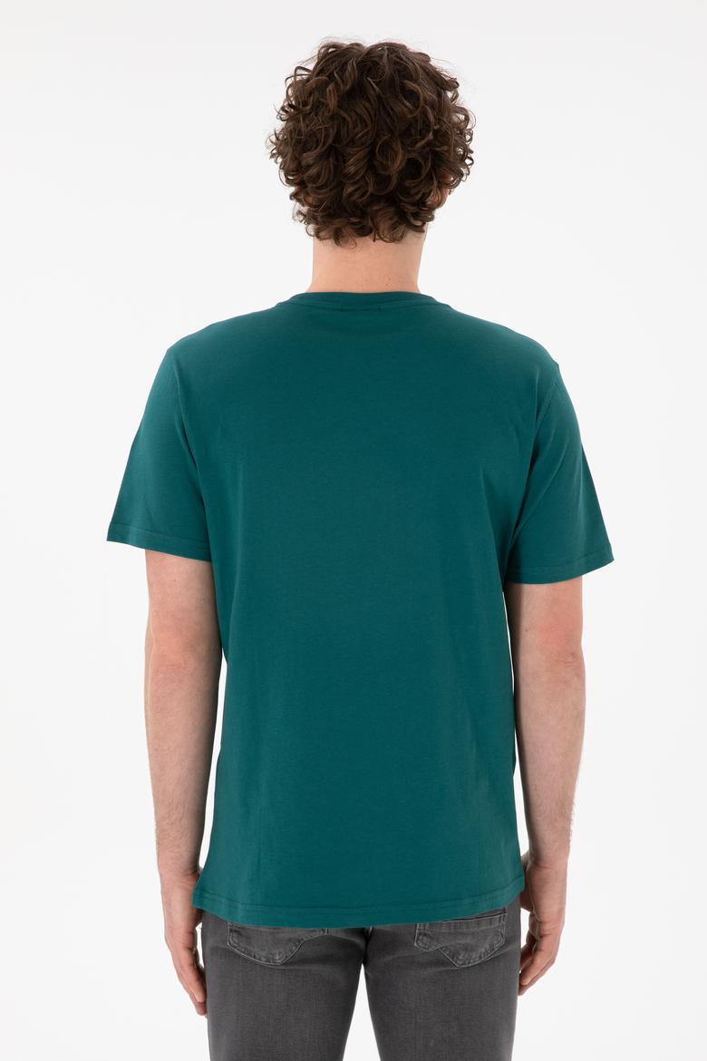 Erkek Regular Fit Bisiklet Yaka Koyu Yeşil Basic Tişört - 50305985087