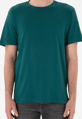 Erkek Regular Fit Bisiklet Yaka Koyu Yeşil Basic Tişört - 50305985087