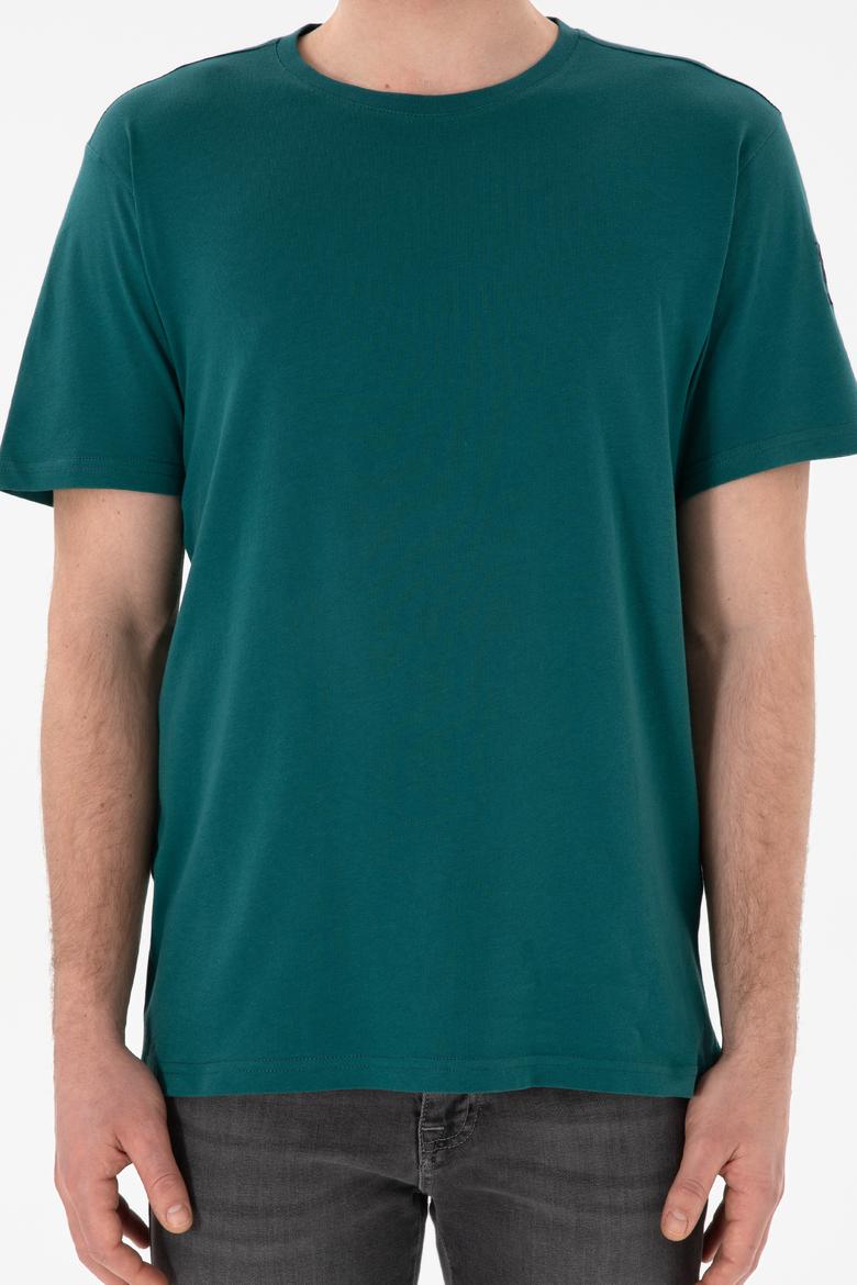 Erkek Regular Fit Bisiklet Yaka Koyu Yeşil Basic Tişört - 50305985087
