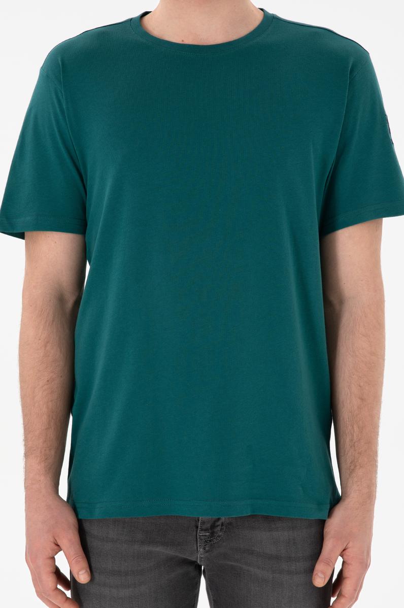 Erkek Regular Fit Bisiklet Yaka Koyu Yeşil Basic Tişört