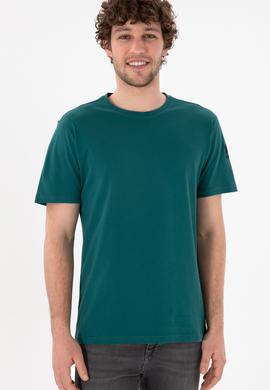 Erkek Regular Fit Bisiklet Yaka Koyu Yeşil Basic Tişört - 50305985087