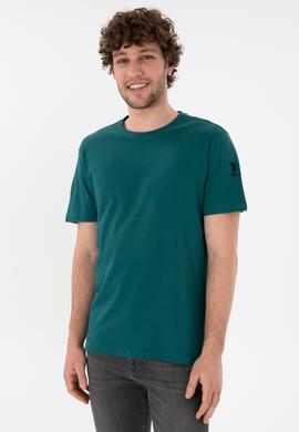 Erkek Regular Fit Bisiklet Yaka Koyu Yeşil Basic Tişört - 50305985087