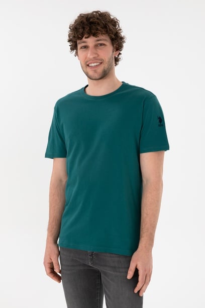Erkek Regular Fit Bisiklet Yaka Koyu Yeşil Basic Tişört